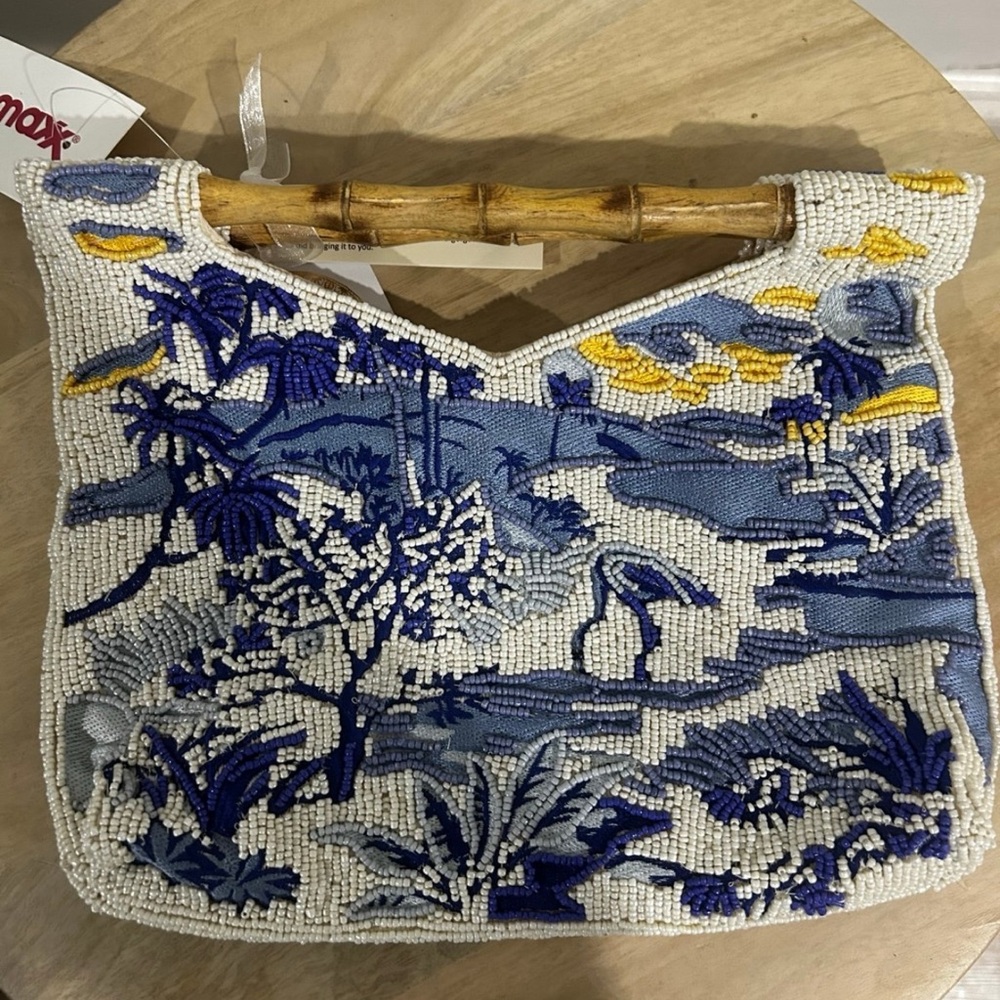 Embroidered Blue and Yellow Beaded Bag